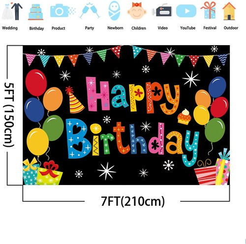 Happy Birthday Banner Backdrop Colorful Party Decor Large Yard Sign Backgroun... - Picture 2 of 9