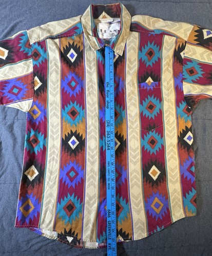 Vintage 1980s Frank Aztec Print Button Down Western Short Sleeve Shirt Sz M - Picture 6 of 9