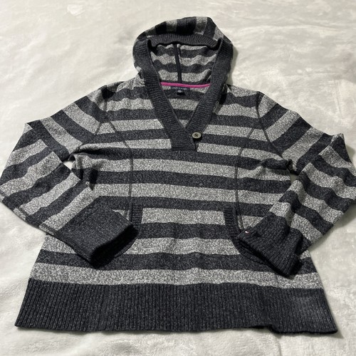 TOMMY HILFIGER L Langarm Pullover Pulli mit Kapuze V-Ausschnitt weites Bündchen grau - Bild 3 von 10