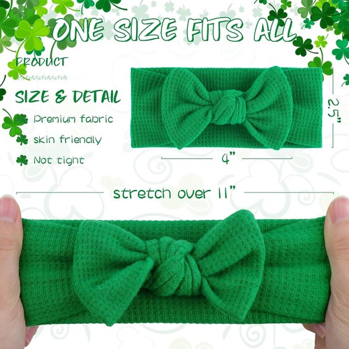 St. Patrick's Day Baby Headbands with Bows Green Bow Black,White,Green - Picture 4 of 8