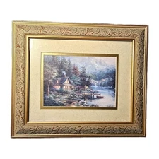 Country Cottage Art Print in Wood Frame under Glass 12 3/4" x 10 3/4"