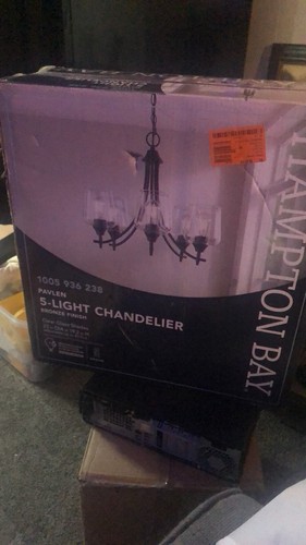 Hampton Bay Pavlen 5-Light 23 in. Rustic Bronze Hanging Candlestick Chandelier - Picture 2 of 2