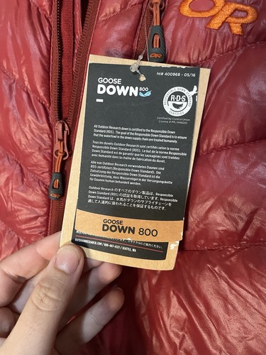 NWT $187 Outdoor Research Men's Down Goose 800 Hoodie Puffer Red S Medium - Imagen 7 de 19