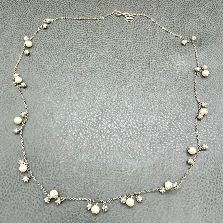 Colar longo Ann Taylor corrente tom dourado pérola falsa contas de strass 26 polegadas - Imagem 2 de 4