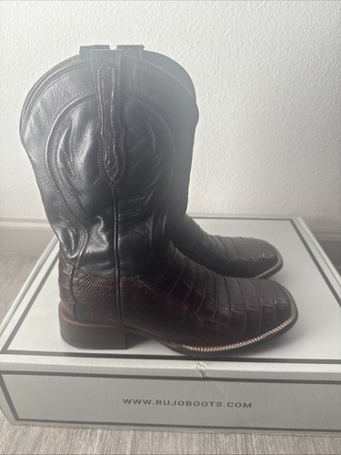 Men's Rujo The Roscoe Black Cherry Caiman  Leather Cowboy Boots 8EE - Picture 6 of 17