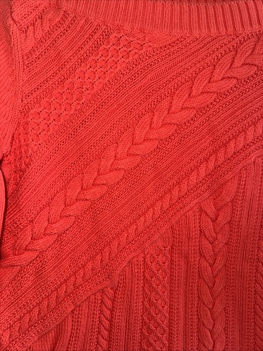 Talbots Orange Diagonal Cable Knit Boat Neck Sweater 100% Cotton Size Small - Picture 5 of 11