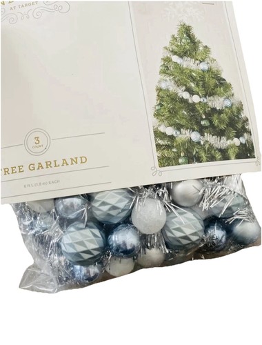 Wondershop Christmas Tree Garland Pastel Blue White Silver Tinsel Retro Vintage - Picture 2 of 3