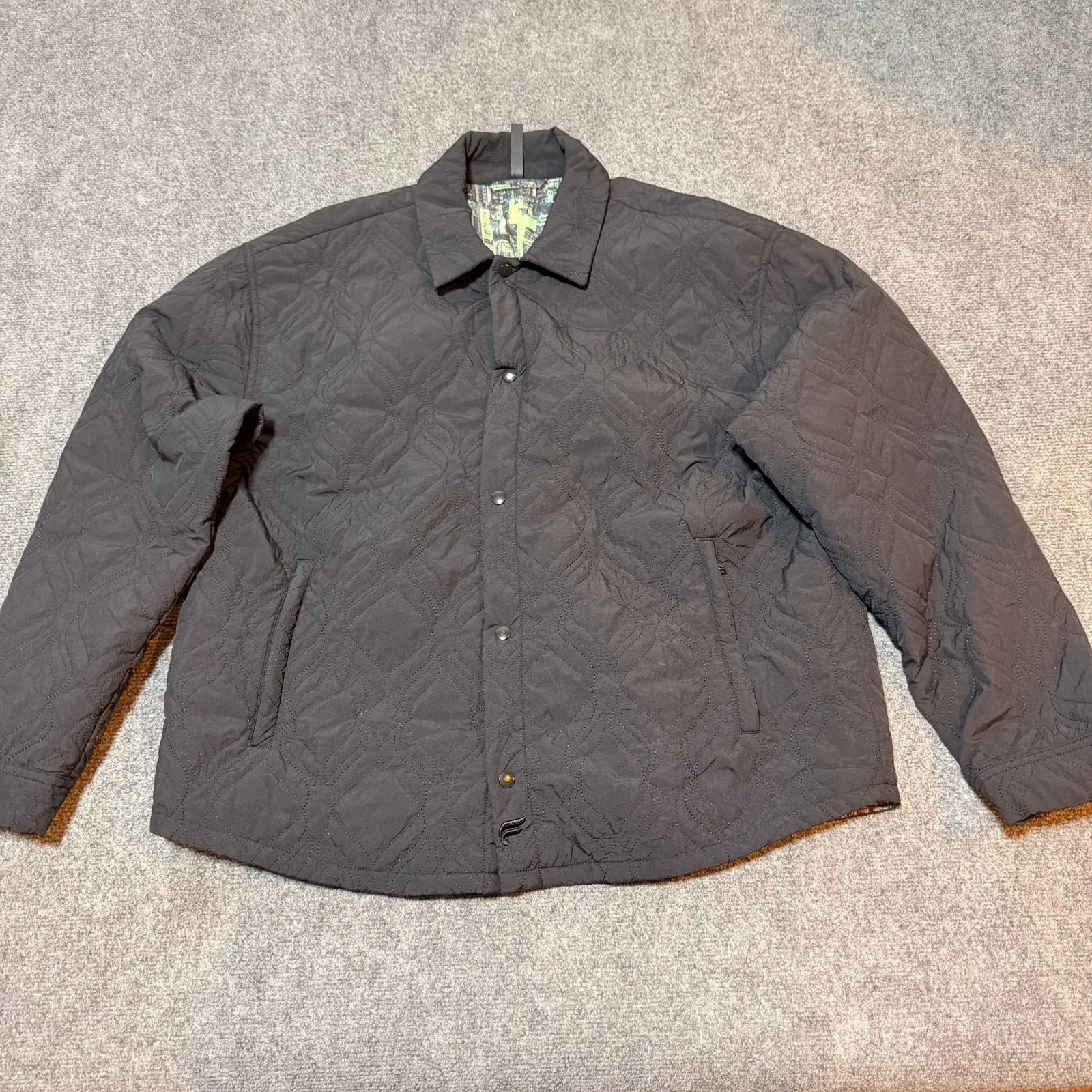 Fabletics Jacket Mens Extra Large Black Quilted Snap Button Up Collared Pockets