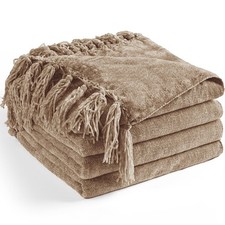 Chenille Throw Blanket for Couch 50"X 60", Soft Cozy Throws with Fringe Tasse...
