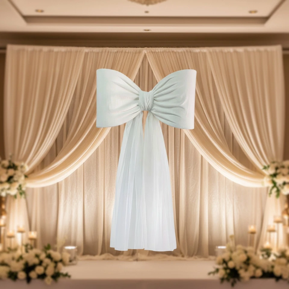 Mesh Bow with Drape White Tulle Bow Elegant for Bridal Parties - Image 4 of 4