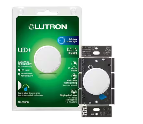 Lutron RCL-153PNLH-WH Dalia LED+ Drehdimmschalter einpolig/3-fach weiß - Bild 1 von 12