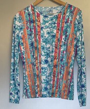 Lands End Women's Size Medium 10-12 Rash Guard Blue Coral Floral Modest Swim Tee