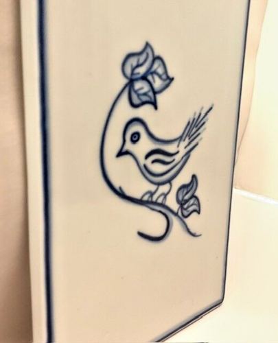 Azulejo de colección Viana Do Castelo arte de aves azul blanco MCM 10" Portugal regencia firmado - Imagen 7 de 18