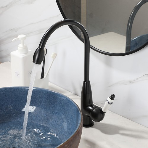 Grifo mezclador de lavabo giratorio arco grifo fregadero baño negro frotado con aceite mango único - Imagen 4 de 12
