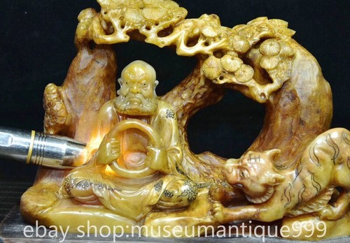9.2" Chinese Natural Shoushan stone Carving Tiger Subduing Arhat Statue - Picture 3 of 9