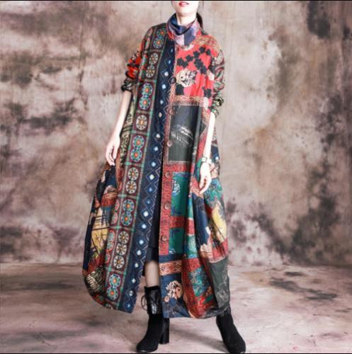 Women's Cotton And Linen Long Windbreaker Irregular Coat Print Floral Loose 2023 - Picture 1 of 9