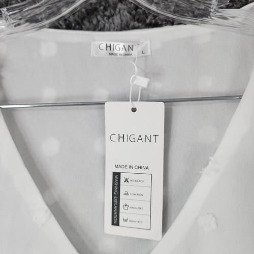 Chigant Womens White Polkadot Sheer Knee Length Dress Size L - Picture 5 of 6