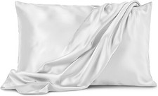Queen Size 2 Pillowcases Satin White Extra Soft Microfiber Wrinkle Machine Wash