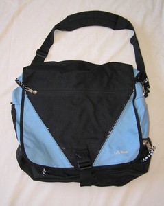 Details About Ll Bean Satchel Messenger Computer Bag Light Blue Black Mild Wear Durable