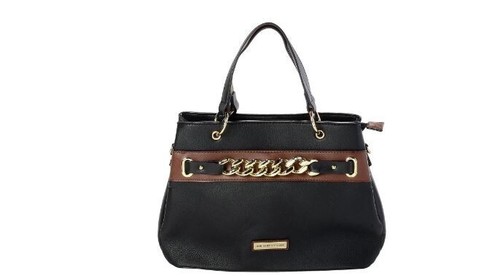 ADRIENNE VITTADINI Vicenza triple compartment faux-leather chain satchel -BLACK