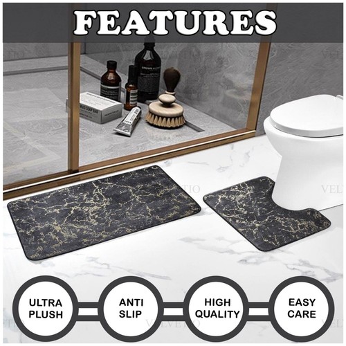 Luxury Glitter Bath Mat & Pedestal Set Anti Slip Water Absorbent Bathroom Rugs - Picture 45 of 60
