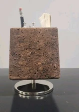 Vtg Cube Cork Chrome Desk Organizer 2 Pencil Holder Paper Pad Pins  Park Sherman