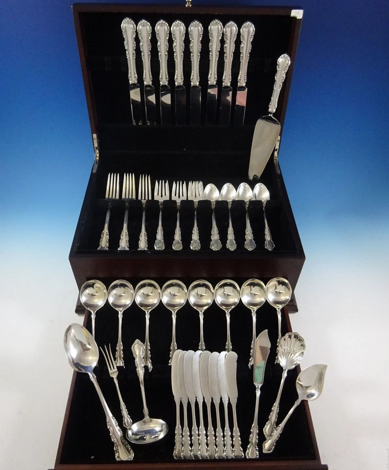 Conjunto de 8 Talheres Georgian Rose by Reed & Barton Prata Esterlina Jantar 55 Peças - Imagem 2 de 4