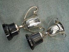 Blank x2 Silver Plate Trophies Unused medium approx 16 cm