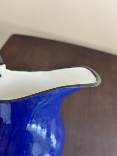 Vintage Huta Silesia Poland Enamelware Enamel Pitcher Jug MCM Cobalt Blue 8.5" - Picture 5 of 9