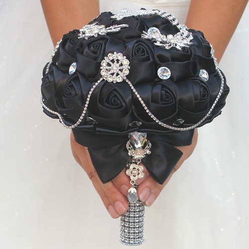 Crystal Pearls SILK Flowers HANDMADE Rose Wedding Flower Bridal Bouquet Brooch - Picture 19 of 21
