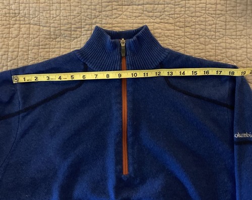 Vintage Columbia wool blend mens 1/2 zip sweater blue/black/orange L - Picture 7 of 10