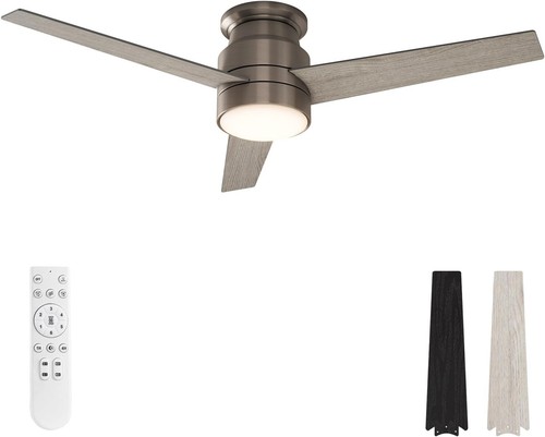 Remote-Controlled Flush Mount Ceiling Fan: Dimmable LED & 3 Blades, 52-Inch - Picture 3 of 11