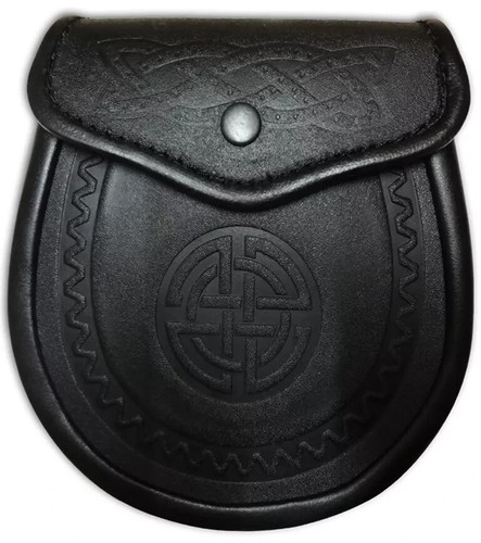 Embossed Celtic Leather Sporran Scottish Kilt Wallets - Picture 2 of 4