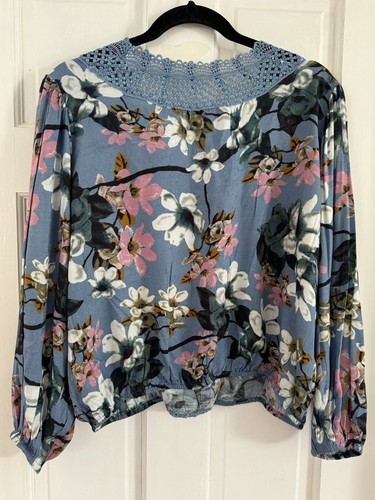Chemisier bohème femme Boston Proper taille L floral crochet dentelle col V haut confortable - Photo 3/4