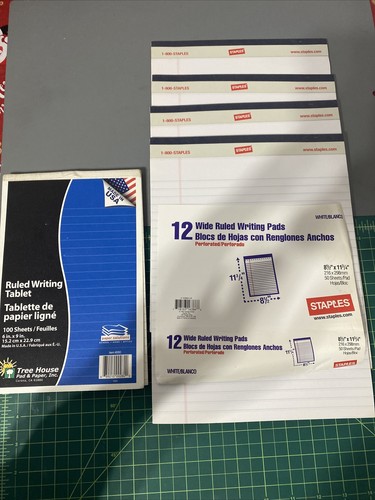 NEU Heftklammern perforierte Notizblöcke breit liniert gelb 8 1/2 x 11 3/4 - 4er Pack offen