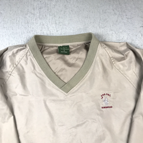 VINTAGE Golf Jacket Mens Medium Brown Cog Hill Dubsdread V Neck Windbreaker 90s - Picture 2 of 10