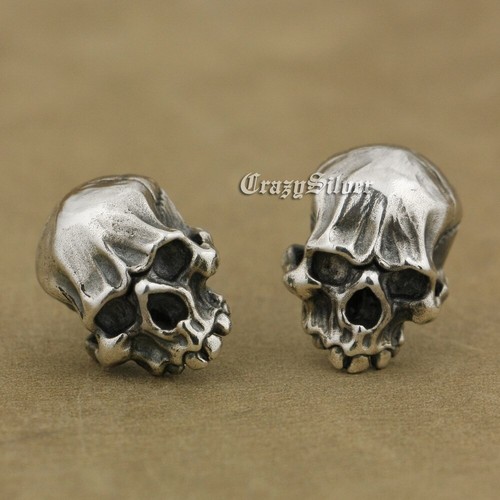 925 Sterling Silber Totenkopf Ohrstecker Herren Biker Rock Punk Schmuck TA40D - Bild 9 von 13