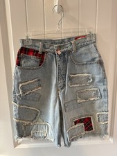 Vintage 80s Joujou Baggy High Waisted Plaid Patches Jean Shorts Women's 5/6