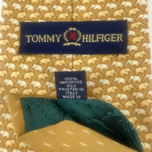 VTG Tommy Hilfiger Men's Tie Elephant Foulard on Bronze Italian Silk Made in USA - Picture 5 of 7