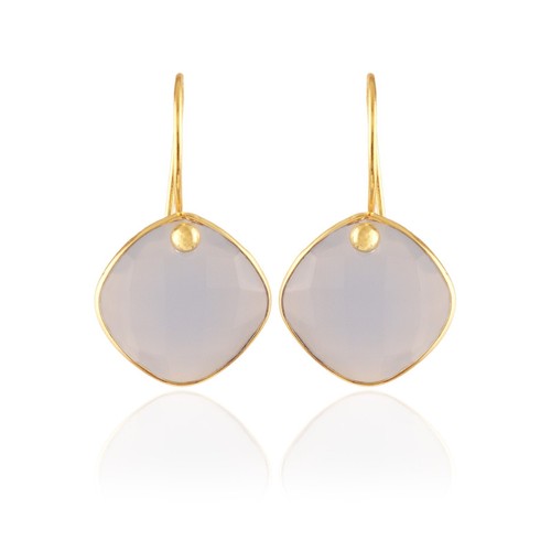Colorful Chalcedony Bezel Earring Gold Plated Cushion Shape Drop Hook Earrings - Picture 12 of 23