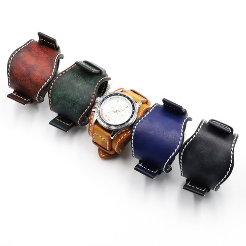 Vintage Leather Bund Strap 20mm 22mm 24mm Leather Cuff Watch Band Men's Bracelet - Picture 8 of 24