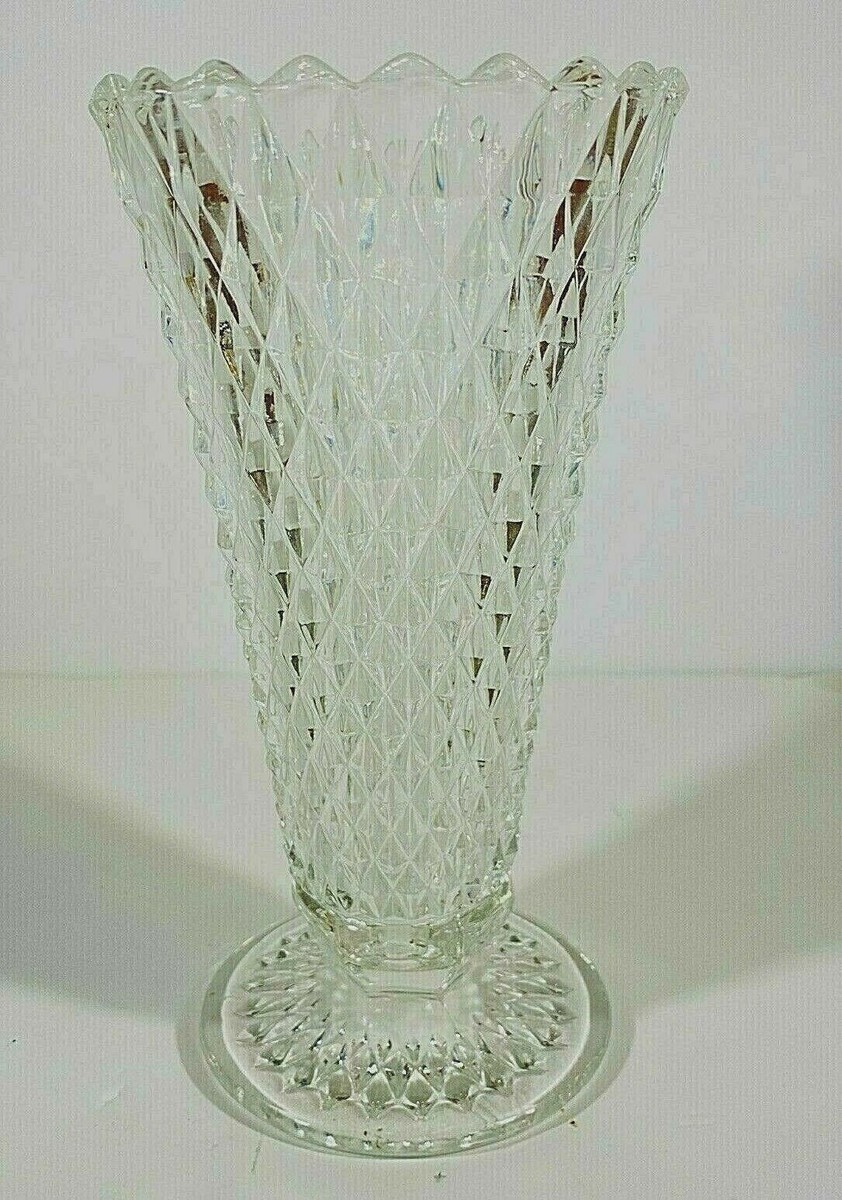 Vintage Pressed Glass Footed Bud Vase with Diamond Pattern Vintage Pressed Glass Footed Bud Vase with Diamond Pattern