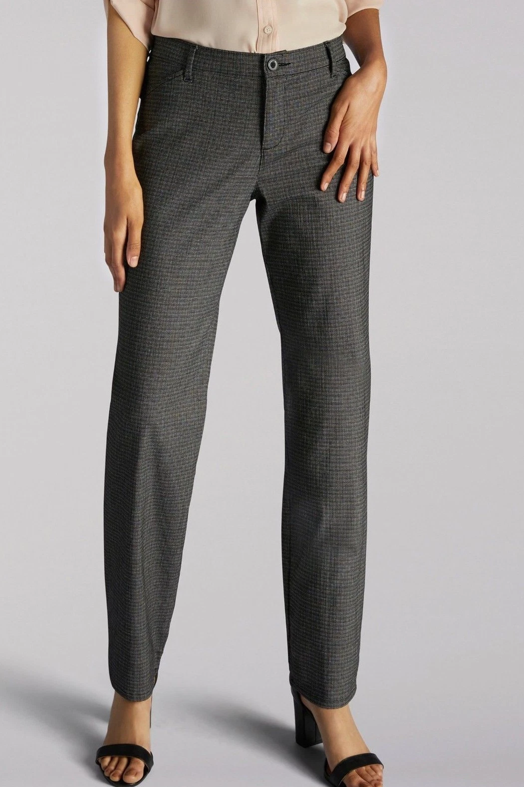 Womens Lee Relaxed Fit Straight Leg Pants All Day Pant Wash Wear Black Plaid