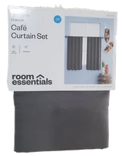 Room Essentials Light Filtering Charcoal Cafe Curtain Set (42" x 36") Includes 2
