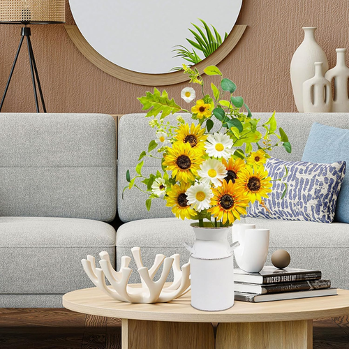 23.5" Faux Flowers in Vase, Silk Sunflower Artificial Flowers with Metal Pot Fak - Picture 6 of 7