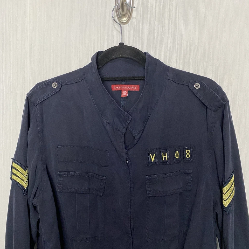 Abrigo chaqueta utilitaria para mujer Saks Fifth Avenue azul marino con bolsillos talla mediana Foto 2 de 4