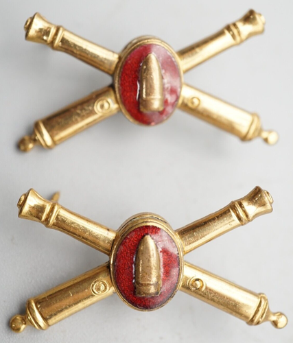 WWII Gold Plated Army Coastal Artillery Officer Insignia Pins Set by Amcraft
