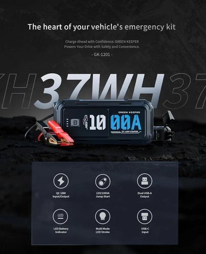 Starthilfe 1000A 12V für Gas/Diesel, 10000mAh Powerbank, LED, Allwetter - Bild 4 von 10