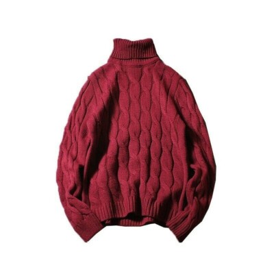 Mens Cable Knit Jumper High Neck Knitwear Winter Vintage