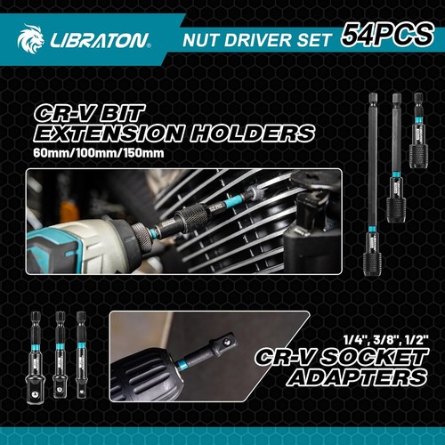 54PCS Magnetic Nut Driver Set Impact Drill Driver Bit 1/4" Metric&SAE Nut Driver - Picture 4 of 9